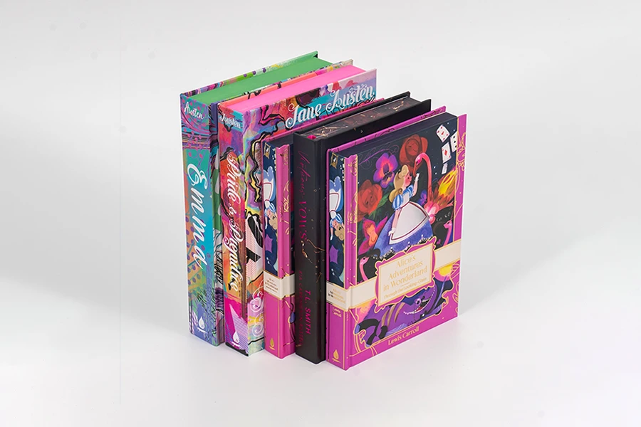 Wholesale hardcover book printing editions with cloth cases and foil-decorated spines