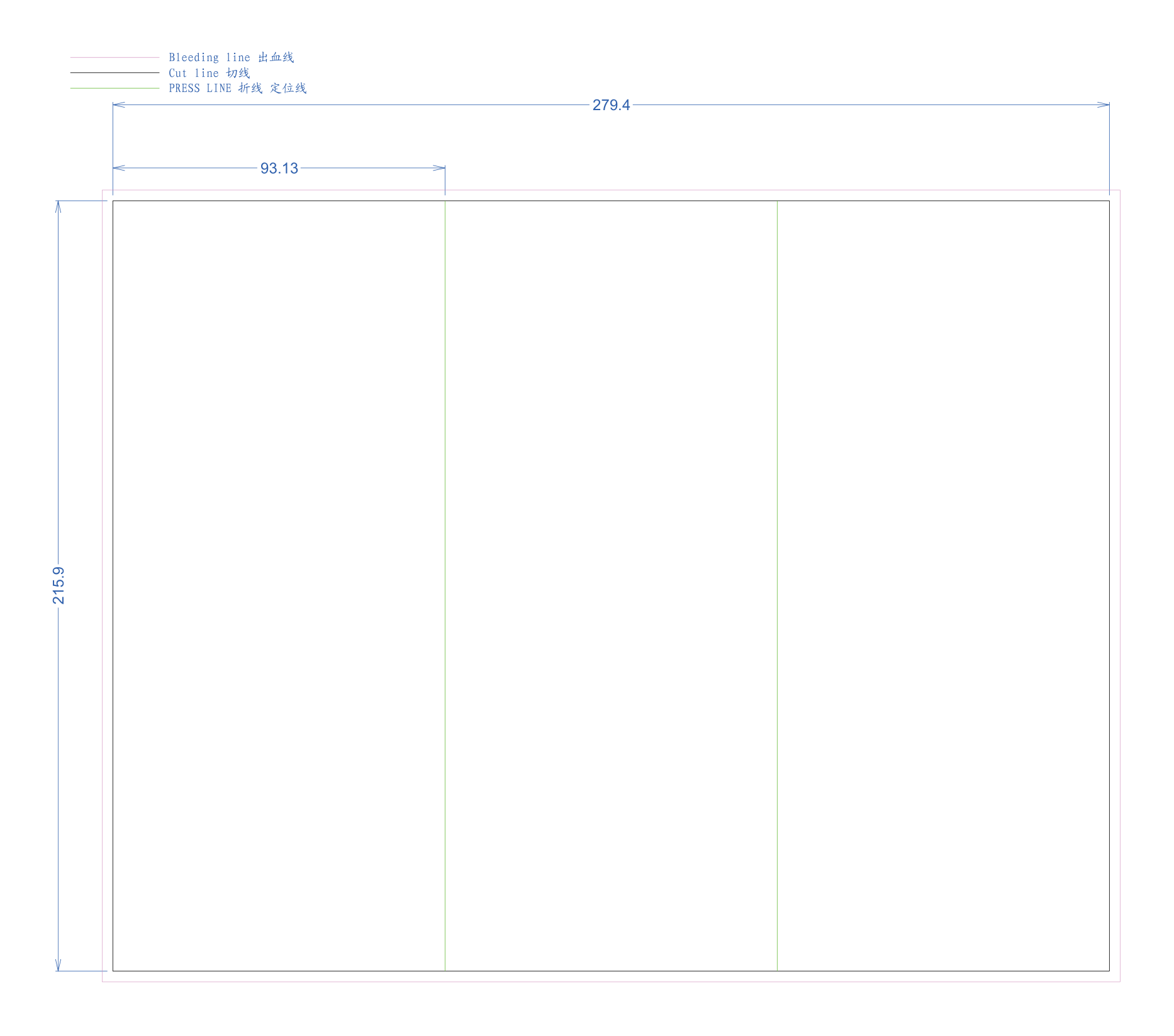 US Letter Tri-Fold Brochure Dieline Template Preview